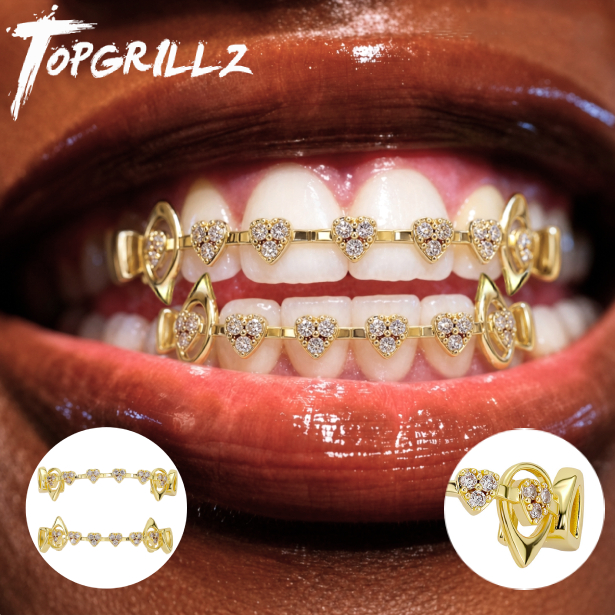 Body Jewelry For Men - طقم تنانير أسنان TOPGRILLZ بتصميم قلب