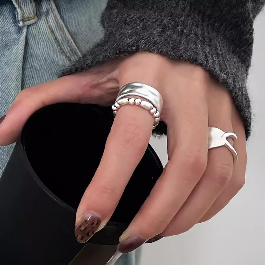 Body Jewelry Wholesale - 925 فضة مفتوحة البنصر ماتي واسعة