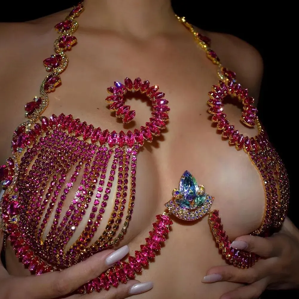 Body Jewelry Chest - الهذيان الوردي الكريستال قوس الصدر للنساء