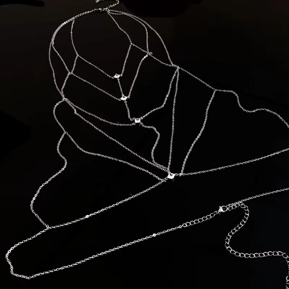 Body Jewelry Chest - سلسلة صدر متعددة الطبقات مرصعة بالراين