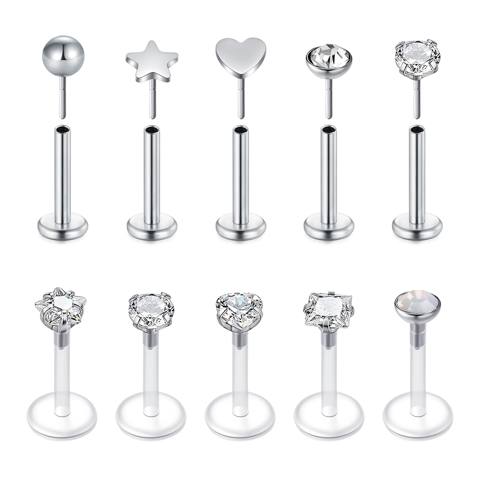 Body Jewelry Threadless - أقراط مرصعة بظهر مسطح بدون خيط