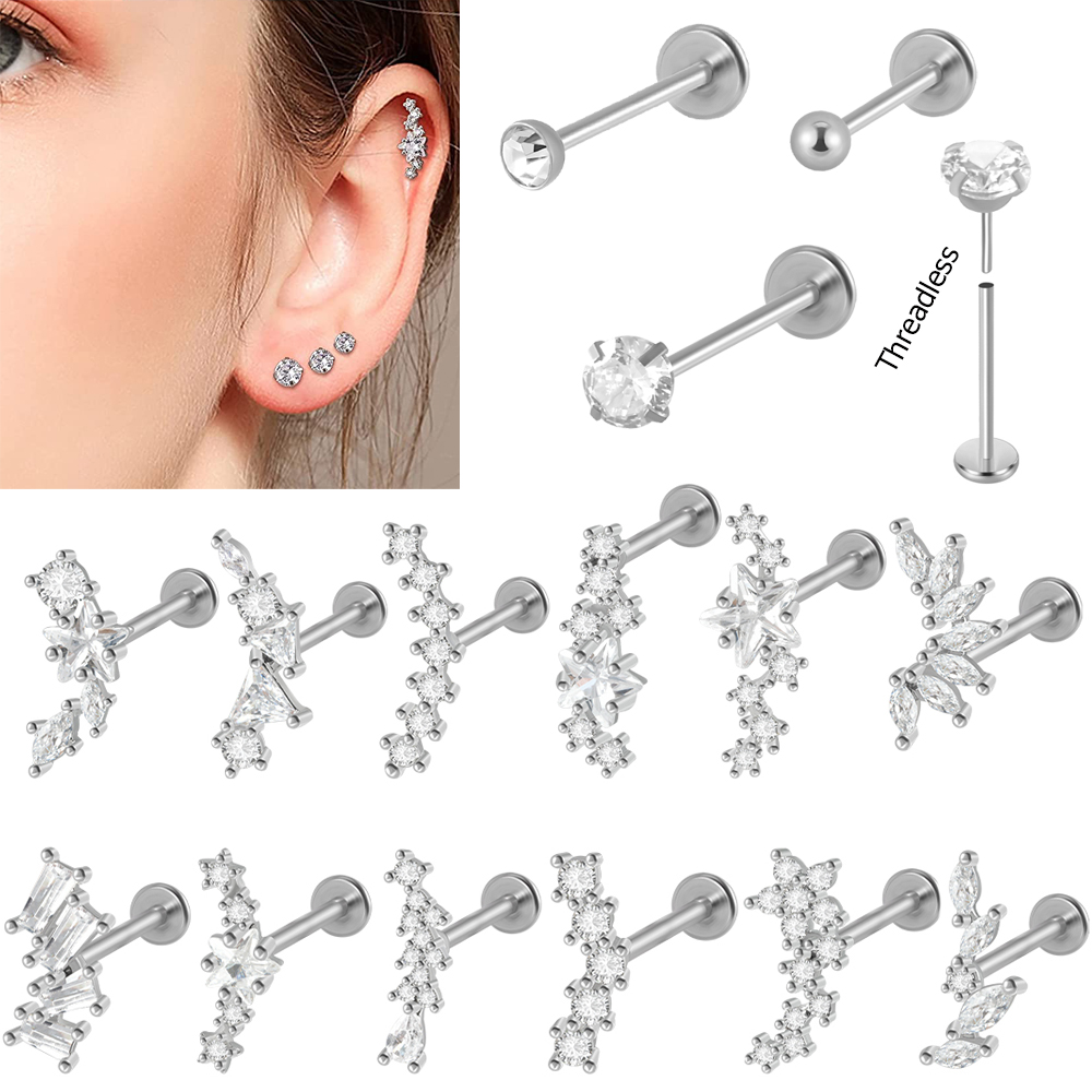 Body Jewelry Threadless - الجراحية الصلب الزركون Labret ، Threadless