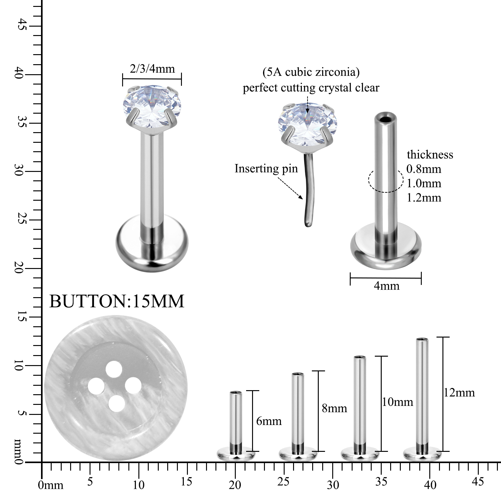 أقراط لابريت مسطحة بدون خيوط م - مراجعة Body Jewelry Implant Grade Titanium وسعره