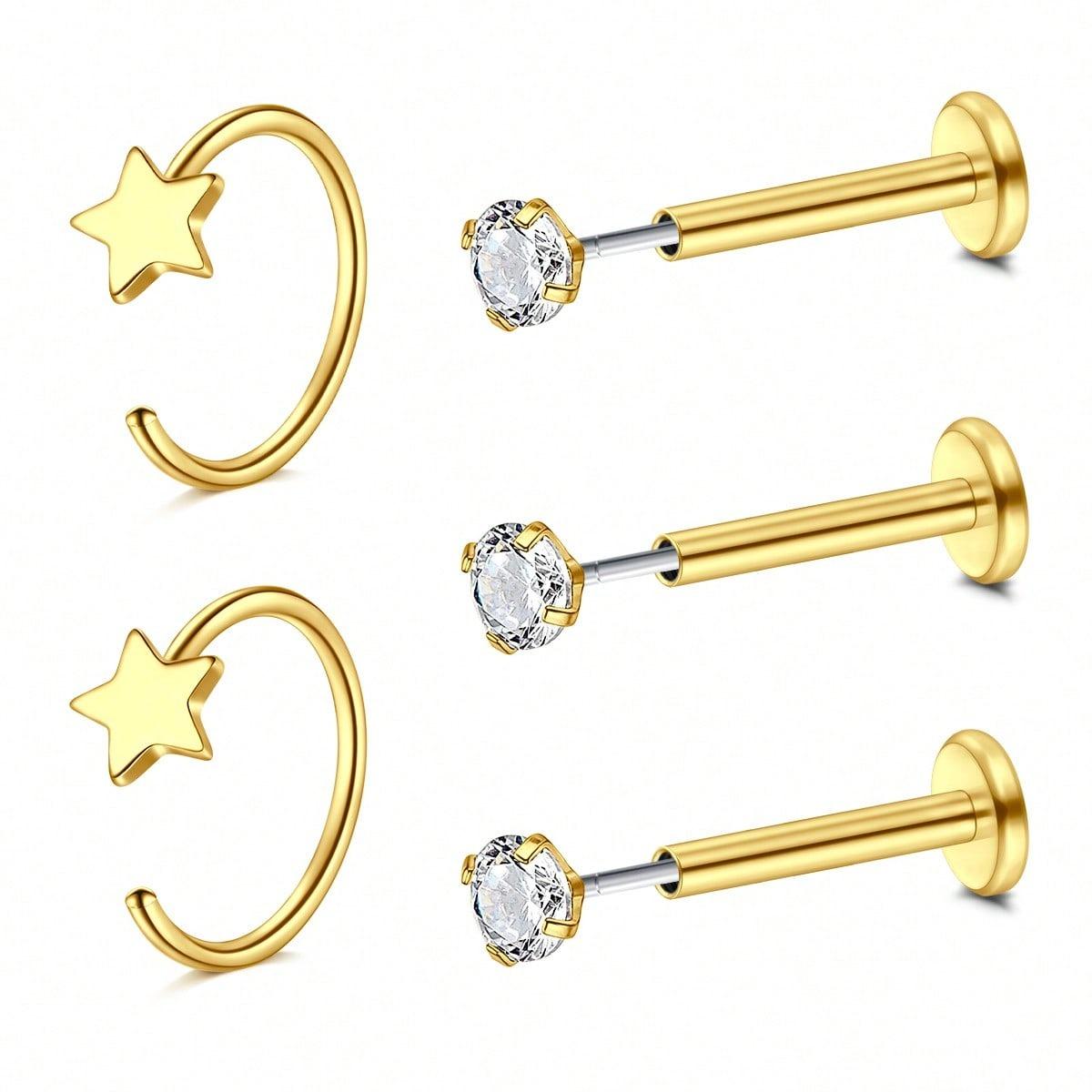 5 قطع من حلقات الأنف، مسامير أ - مراجعة Body Jewelry Threadless وسعره