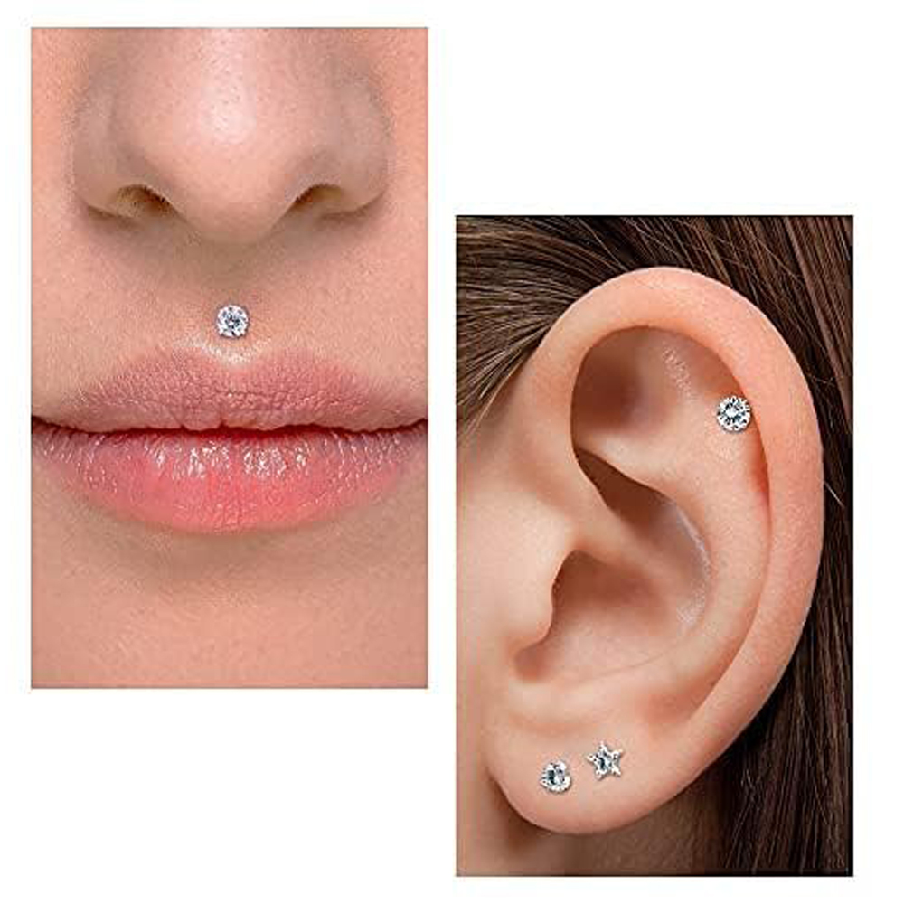 أقراط مرصعة بظهر مسطح بدون خيط - مراجعة Body Jewelry Threadless وسعره